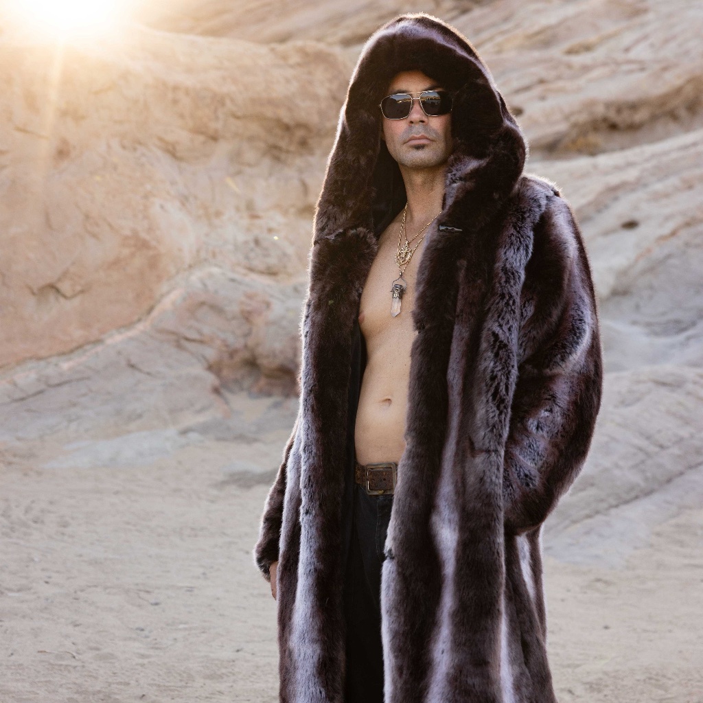 Furrocious Furr Men’s Faux Fur Long Luxury Brown Tissavel Chinchilla Coat